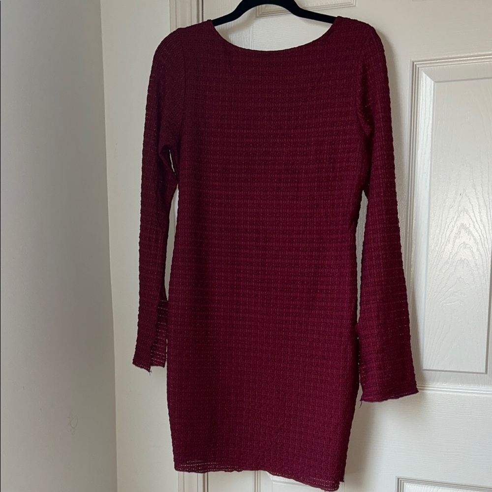 Wild Fable Red Ribbed Sheath Dress with Bell Sleeves